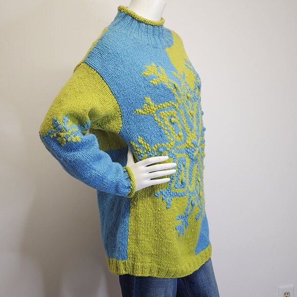 Vtg 90s Express Tricot Womens Oversized S 100% Wool Snowflake Apres Ski Sweater - Picture 5 of 8